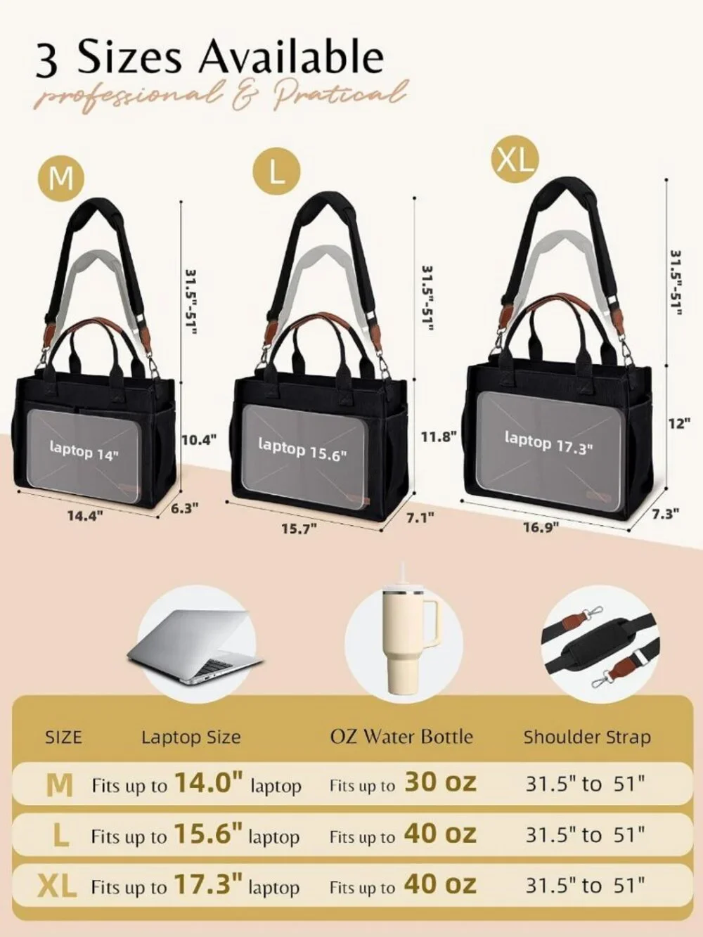 Stylish Canvas Tote Bag for Women, Zippered Work Laptop Purse with Compartments